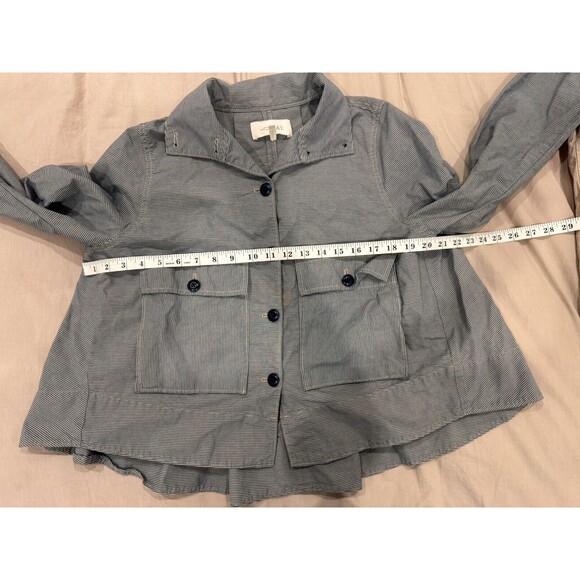THE GREAT Womens Size 2 Gray Cotton Army Jacket Chore Coat Striped Quiet Luxury - Picture 5 of 6